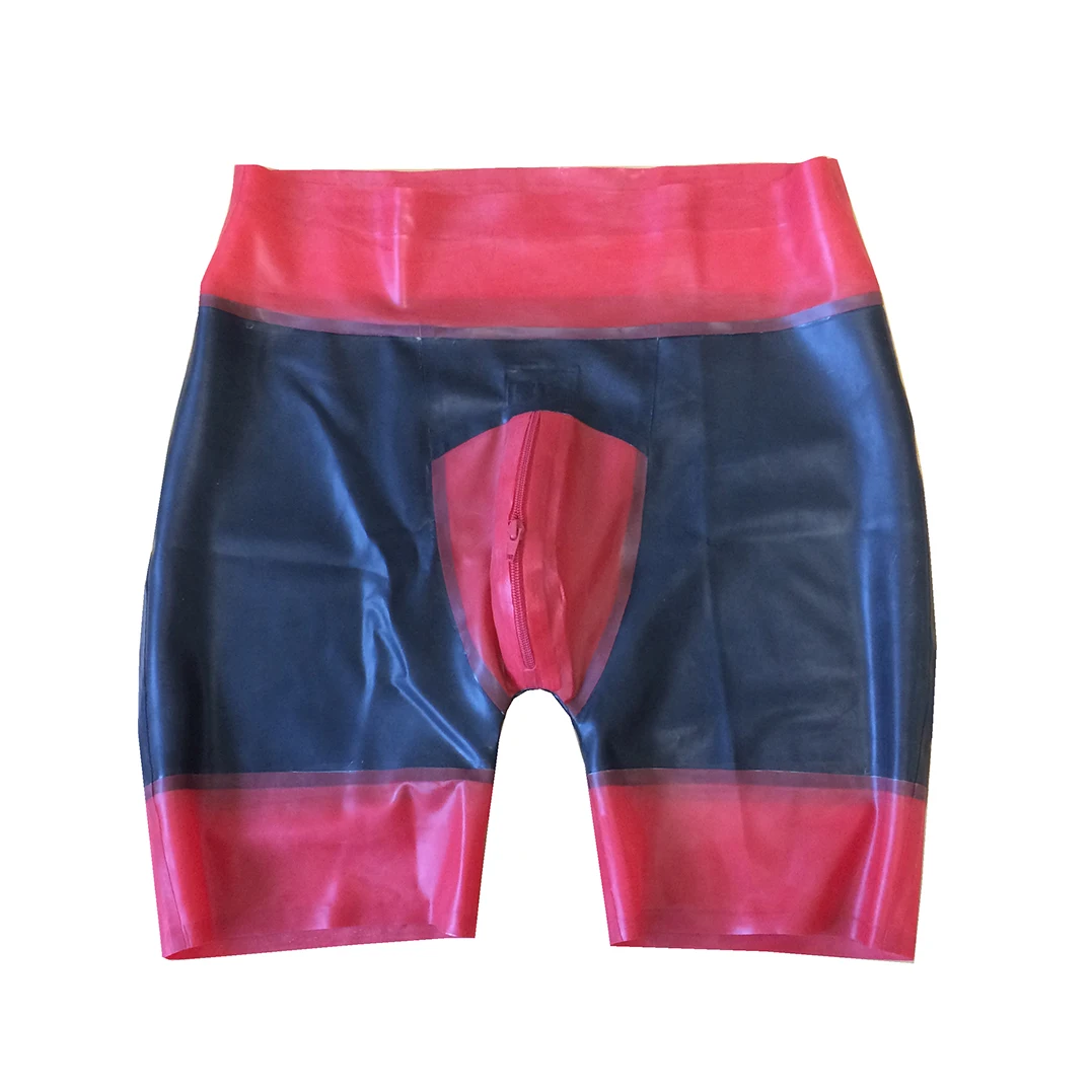 

Latex Gummi Mans High Waist Boxer Pants Rubber Shorts with Crotch Zip Underwear Plus Size XXXL Handmade Underpants RPM146