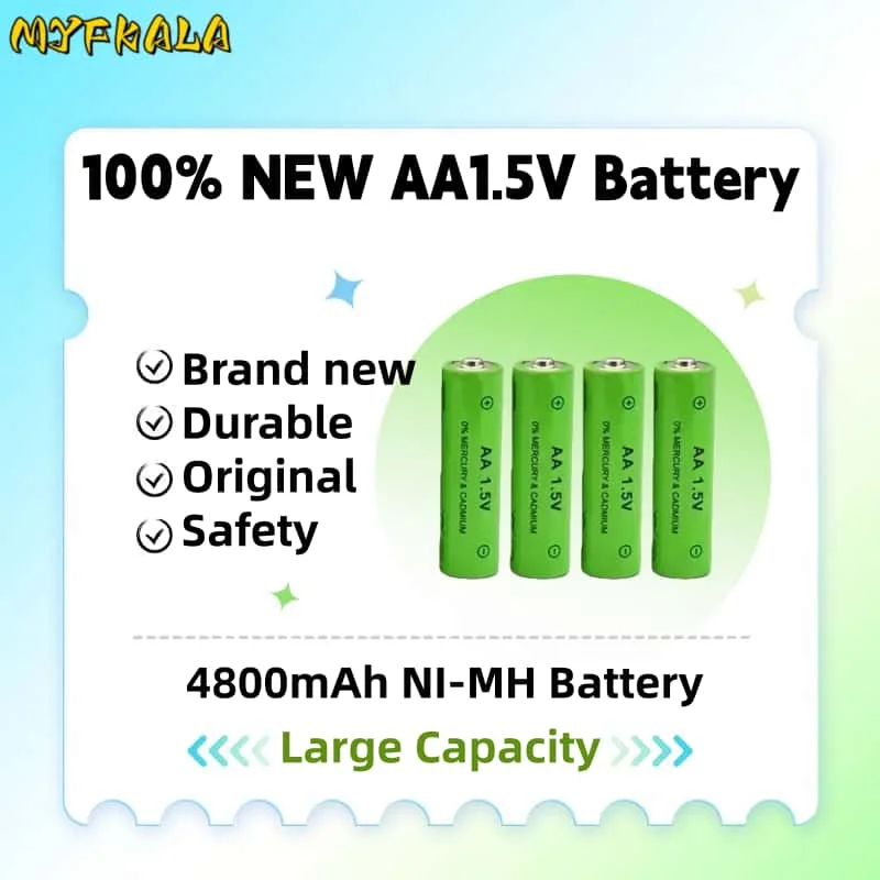 NEW 4800mAh 1.5V AA Rechargeable Battery AA1.5V NI-MH Battery for Remote Control Toy Batery Smoke Alarm Clock Radio with Charger