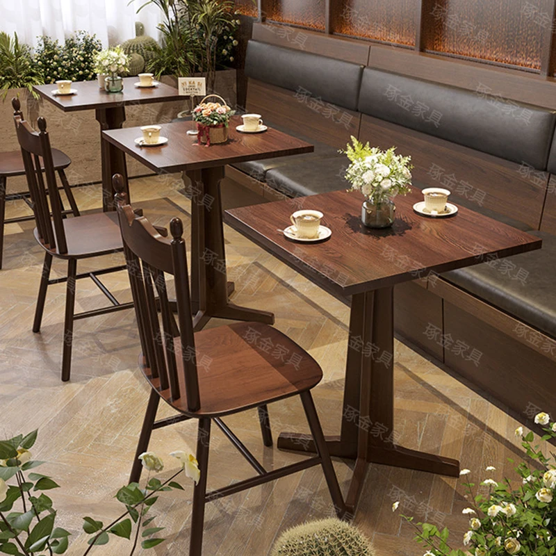 American Retro Solid Wood Coffee Table Modern Design Western Restaurant Dessert Shop Coffee Table Commercial Furniture FYCT