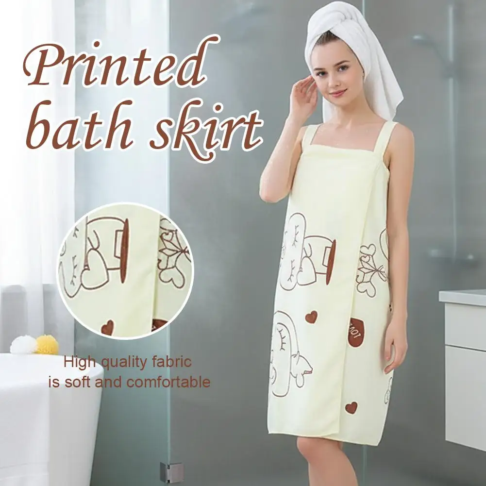 Women Printed Wearable Bath Towel Dress Soft Absorbent Microfiber Bath Skirt Strap Shower Spa Towel Robe Nightwear