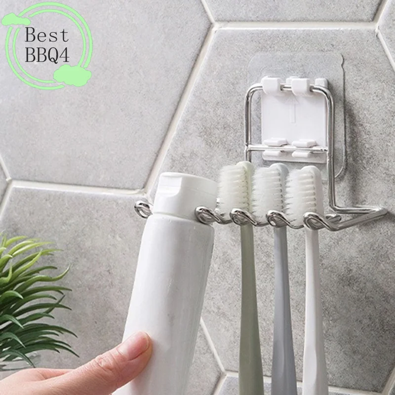 BBQ4 Wall Mounted Stainless Steel Toothbrush Holder Bathroom Tooth Brush Toothpaste Razor Organizes Stand Bathroom Accessories
