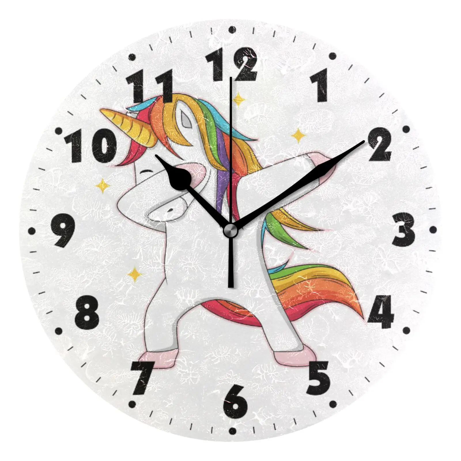 

Cartoon Unicorn Print Round Wall Clock Silent Hanging Watch Non Ticking Battery Operated Wall Decor Creative Quiet Desk Clock