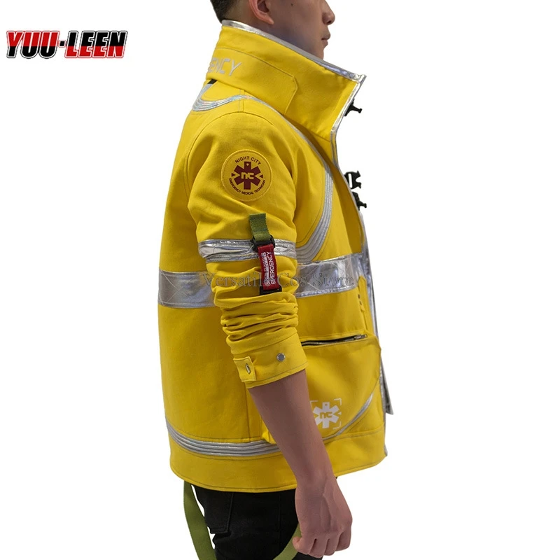 David Martinez Cosplay Costumes Yellow Luminous Coat Anime CYBER Role Play Halloween Party Jackets For Man PUNK