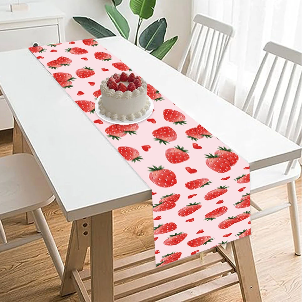 Strawberry Theme Birthday Table Runner Banner Birthday Party Decoration Baby Shower Girl Strawberry Party Supplies