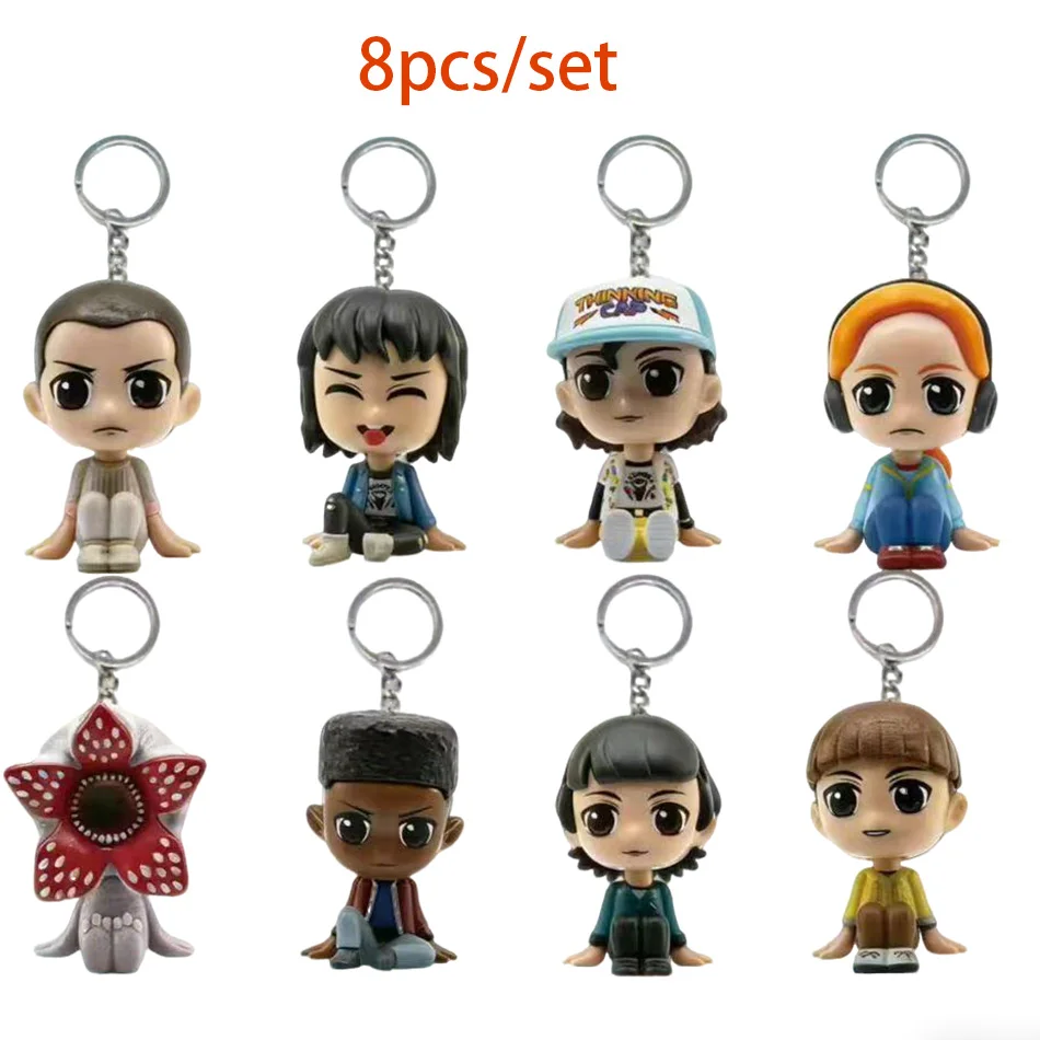 Nuovi 8 Stili di Portachiavi Stranger: Eleven, Dustin, Barb, Steve, Demogorgone, Action Figure Misteriose in Scatola, Giocattoli THINGS con Confezione