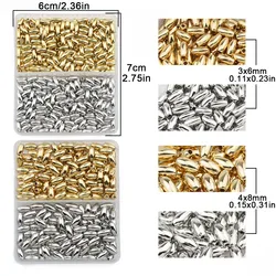CCB DIY Set Box 200PCS 3x6/4x8mm Gold/Silver Color Rice Tube Loose Beads Spacer Kit For Jewelry Making Necklace Accessories
