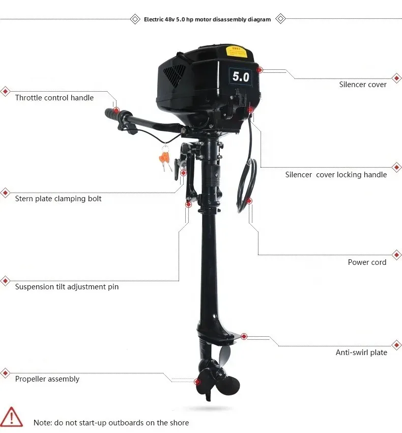 5HP 48 فولت فرش محرك خارجي كهربائي 1.2KW تبريد المياه رمح طويل محركات القوارب دليل الميل لقوارب الصيد