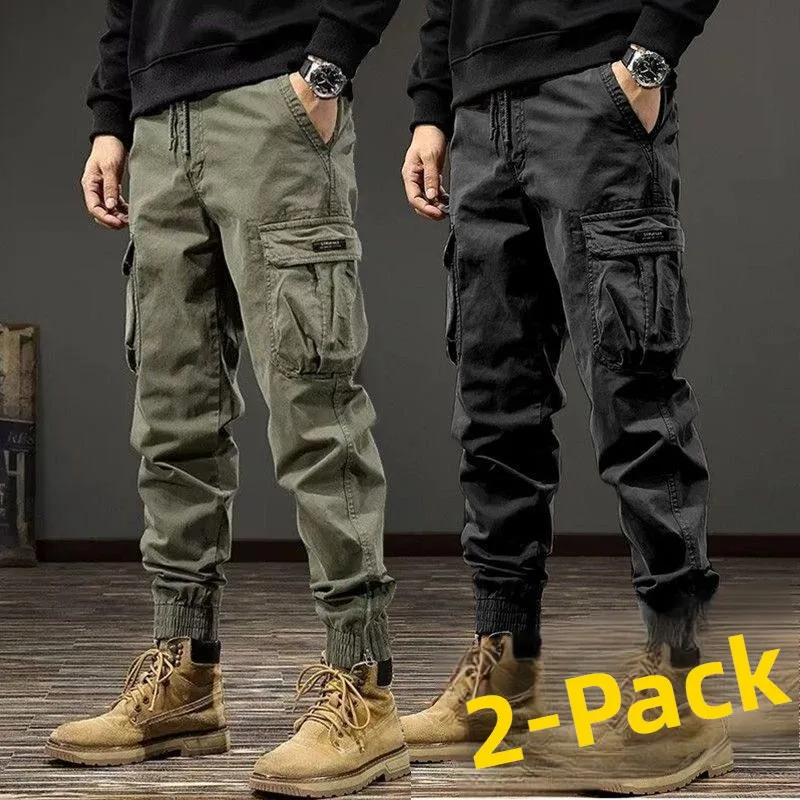 2026 New American Retro Men's Casual Pants Wear-Resistant Stain-Resistant Work Trousers Summer Loose Elastic Waist Cuffed Pants