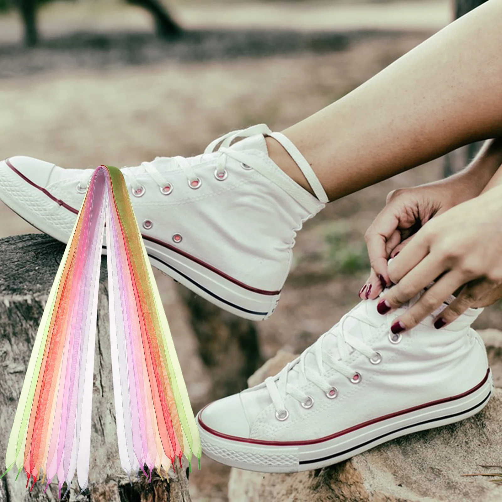 

5Pcs Colored Ribbon Shoelaces Chiffon Wide Flat Shoe Strings Stylish Shoelaces for Sneakers Women Fashion Shoes