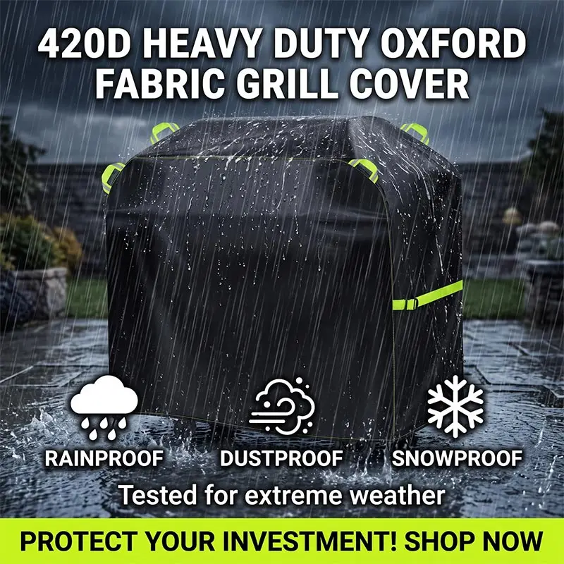420D Oxford Charcoal Grill Cover Outdoor Waterproof Dustproof BBQ Cover with Protective Strips for Gas Grill Rack