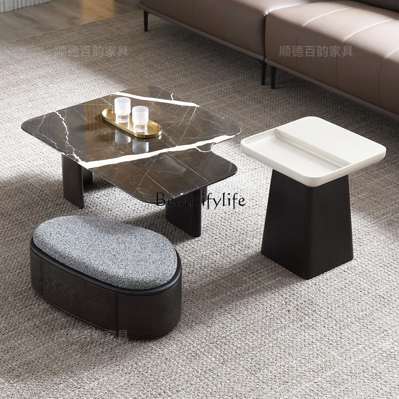 

Italian modern simple solid wood marble special-shaped coffee table combination