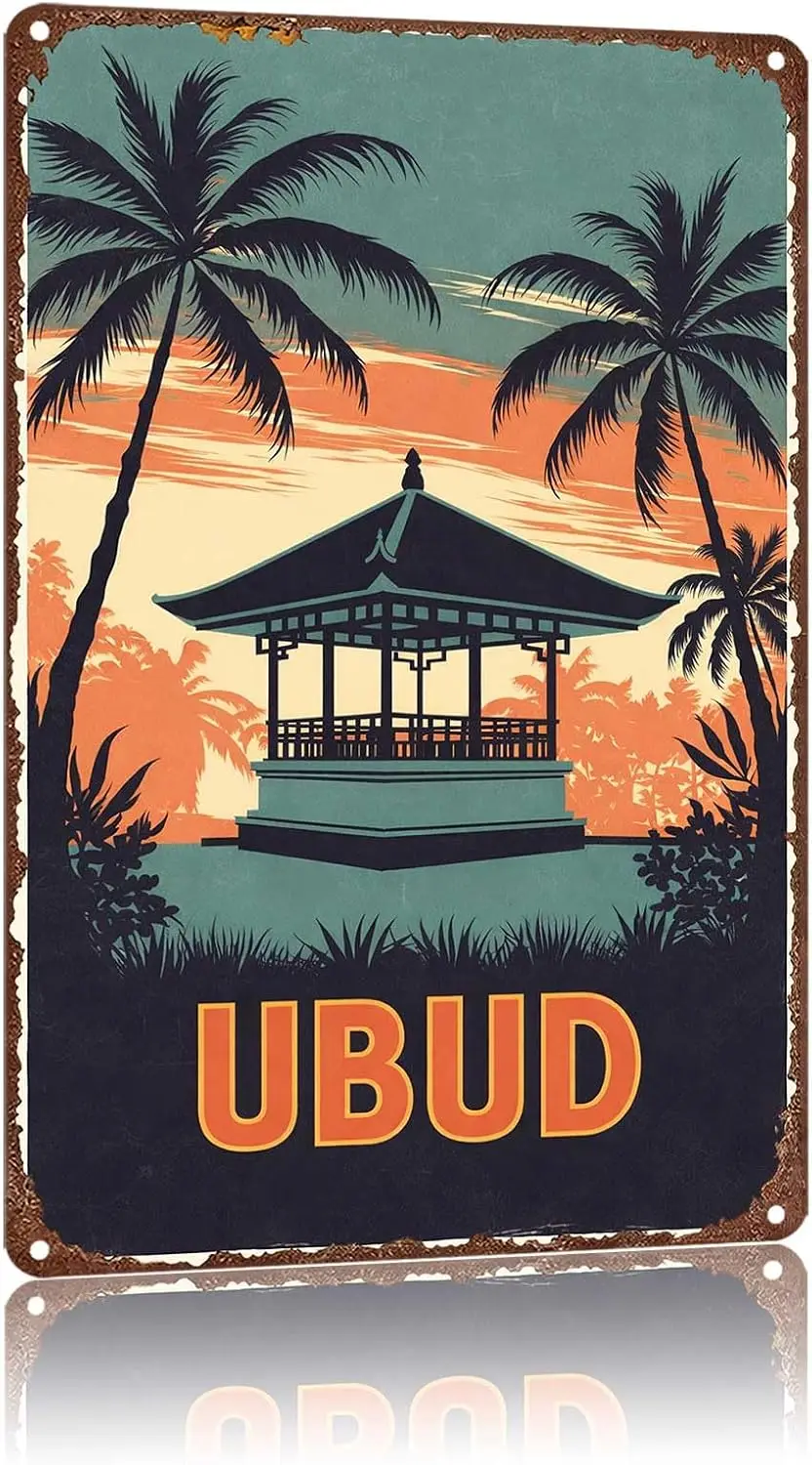 Metal Sign Vintage Ubud Tropical Pavilion Sunset Wall Decor | Classic  ,Retro,Waterproof Aluminum,Funny,UV-printing,Easy To Inst