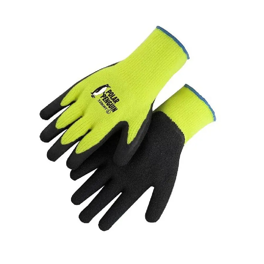قفاز تيري مبطن شتوي من Polar Penguin مع رغوة اللاتكس المغموسة النخيل 1 Dozen XXL ANSI A2، قفاز ثقيل الوزن، Hiviz Yellow B