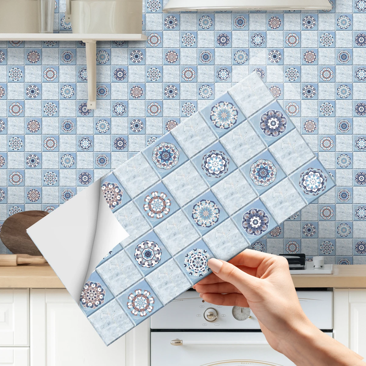 

6PCS Square Marble Pattern Tile Stickers Thickened moisture-proof, waterproof and oil-proof kitchen and bathroom tile decorative