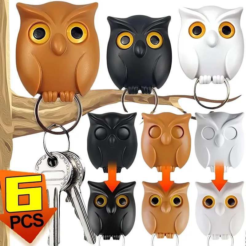 Creative Owl Night Wall Magnetic Key Holder Magnets Hold Keychain Key Hanger Hook Hanging Key Will Open Eyes Home Decoration