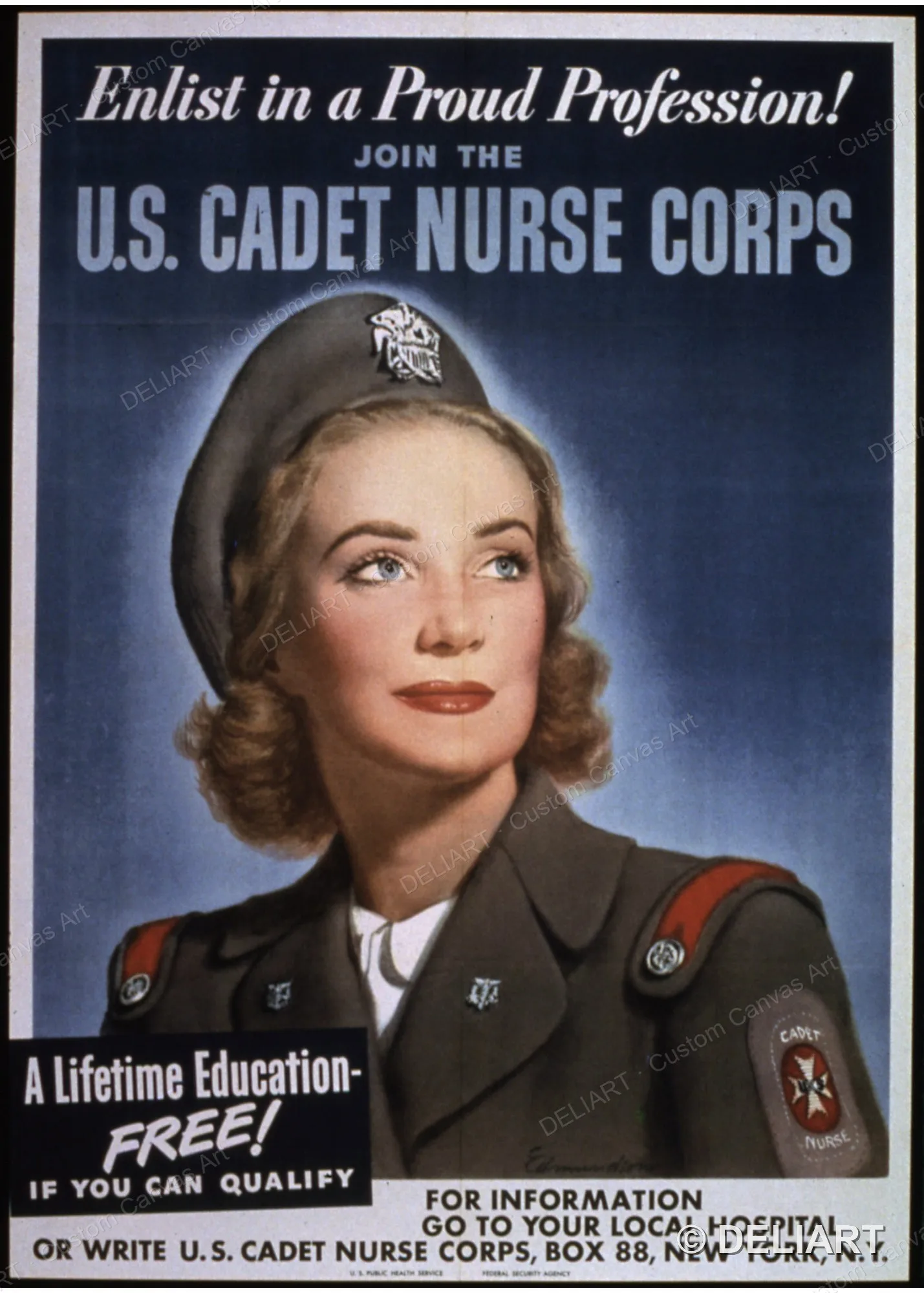Enlist in a Proud Profession! Join the U.S Vintage WWII Propaganda Canvas Wall Art Poster Print Retro Home Decor Unframed