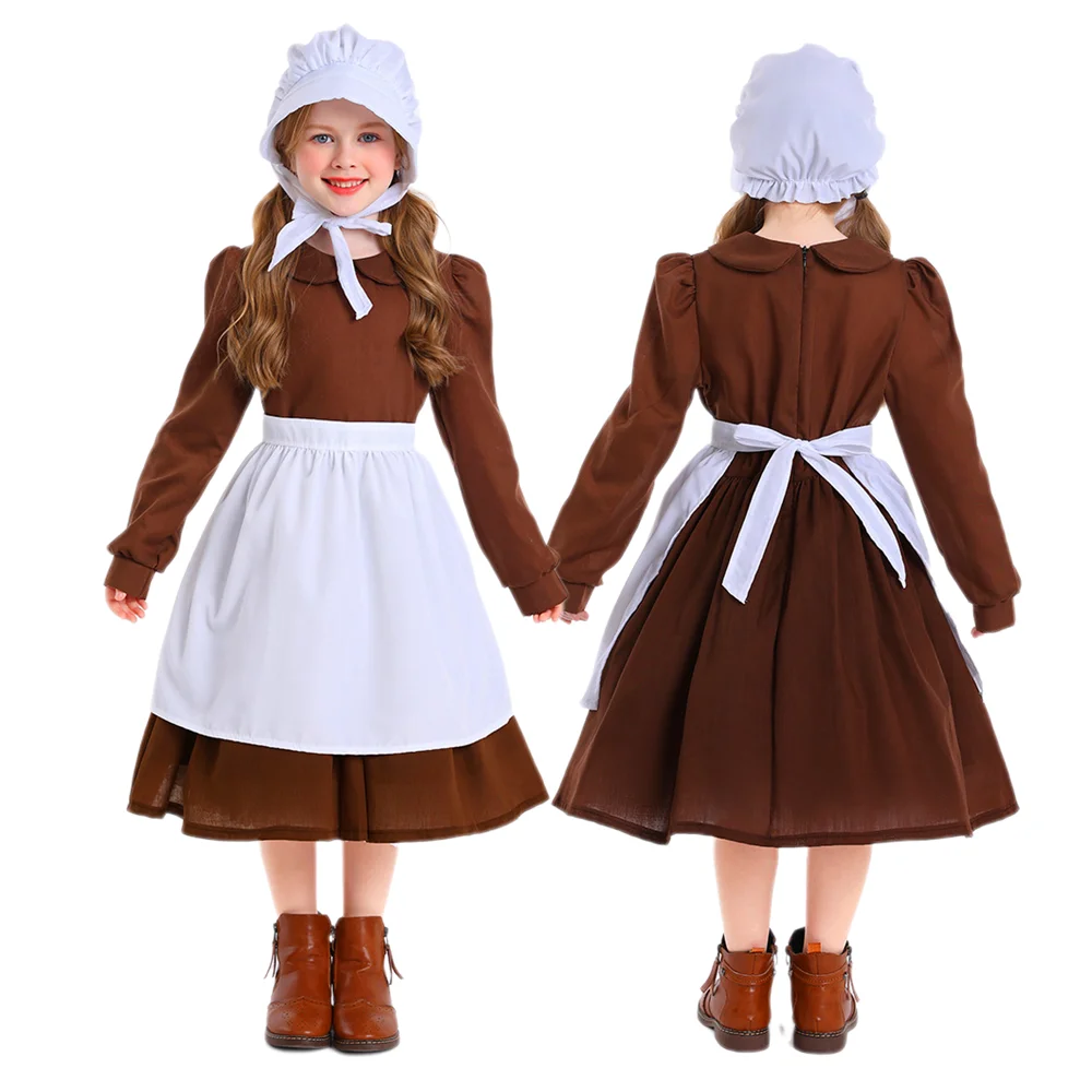 Girl Cinderella Dress Colonial Pastoral Farm Maid Costume Halloween Carnival Party Stage Performance Costume