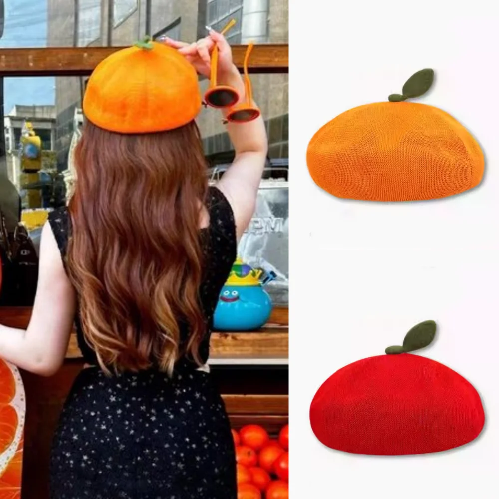Accesorios de Vestir, Boinas Naranjas Divertidas, Gorra de Tomate Creativa y Linda, Sombrero de Pintor Vintage Informal Unisex