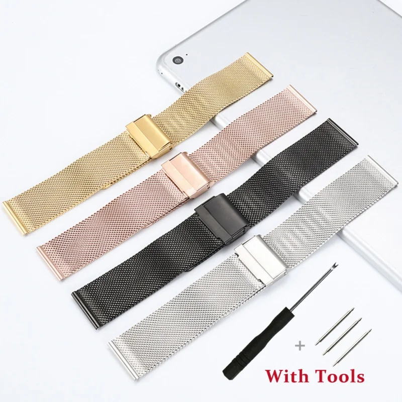 

16 18 20 22mm 24mm High Quality 0.6 Thicken Stainless Steel Milanese Strap With Double Safety Buckle Metal Watch Band Bracelet