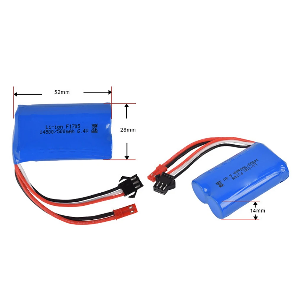 6.4V 500mah akumulator litowo-jonowy z SM-2P/ JST-2P/EL-2P/L6.2-2P wtyczka zabawki zdalnie sterowane 15C 14500 bateria do WLtoys 18401/02