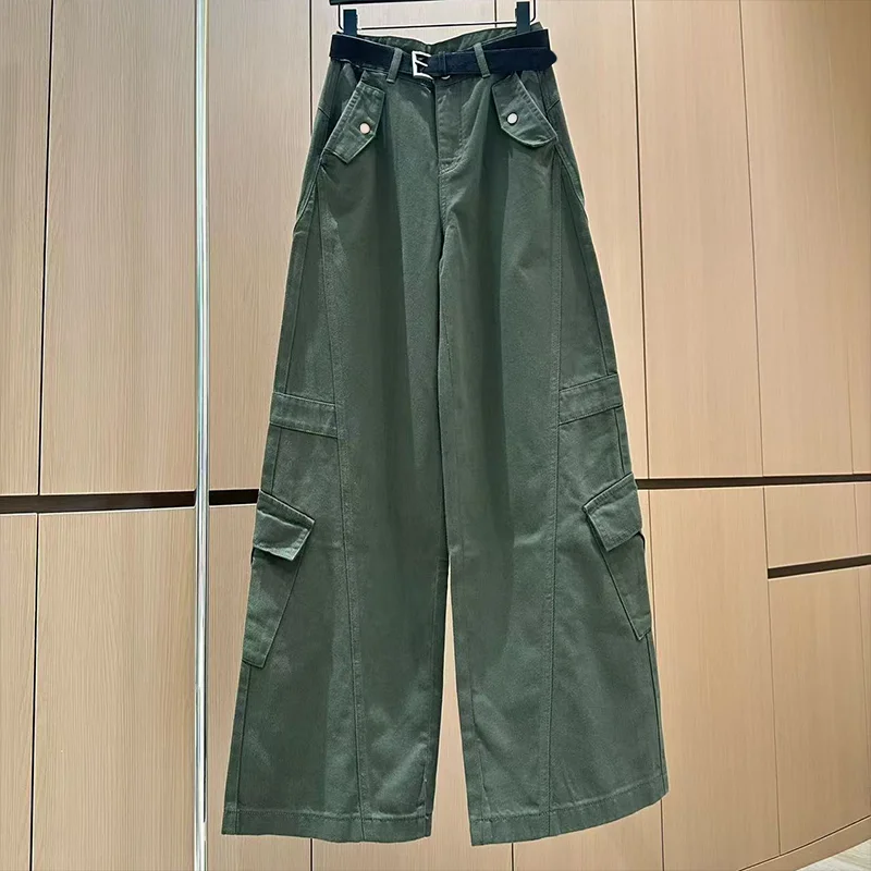 

Top-quality fashionable versatile high-waisted slimming women's workwear jeans pants with belt large capacity pockets 25100134