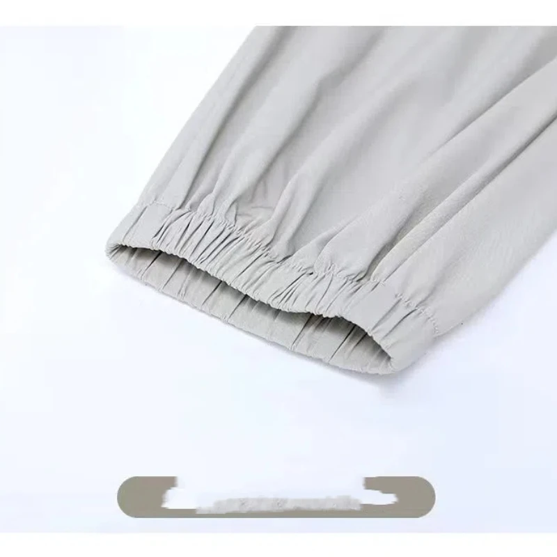 Summer Ice Silk 2024 Women's New Splicing Elasticized High-waisted Pocket Printed Fashion Loose Minimalist Casual Straight Pants