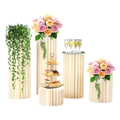 5PCS Wedding Party Flower Stand Cylinder Foldable Cardboard Centerpiece Dessert Table Columns Display Stand 20cm-100cm