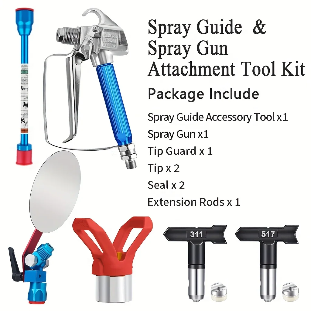 Airless Paint Spray Gun with 311&517 TIP, 7.87 Inch Extension Rods and Spray Guide Accessory for Airless Paint Sprayer