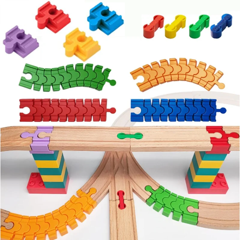 Accorios de vía de tren de madera Conector de vía de tren flexible colorido Compatible con todas las principal marcas de vía de madera