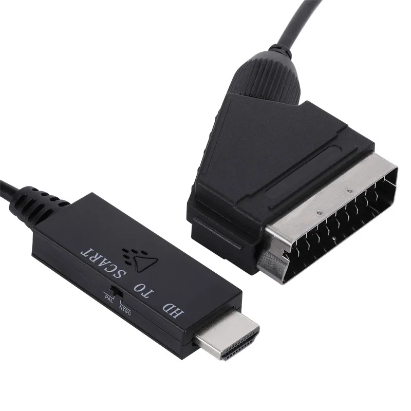 1080P HDMI-compatible to SCART Video Audio Upscale Converter Adapter for HD TV DVD for Sky Box STB Plug and Play DC Cable