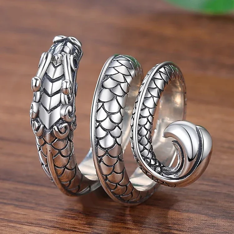 New Silver Color Wide Dragon Ring for Men Trendy Zodiac Dragon Index Finger Domineering Accessories Trendy Rings Fashion Jewelry