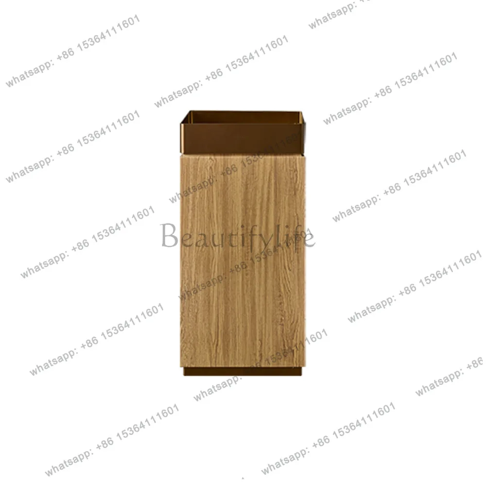 Minimalist medieval style stainless steel wood grain column basin vertical creative art floor type washbasin
