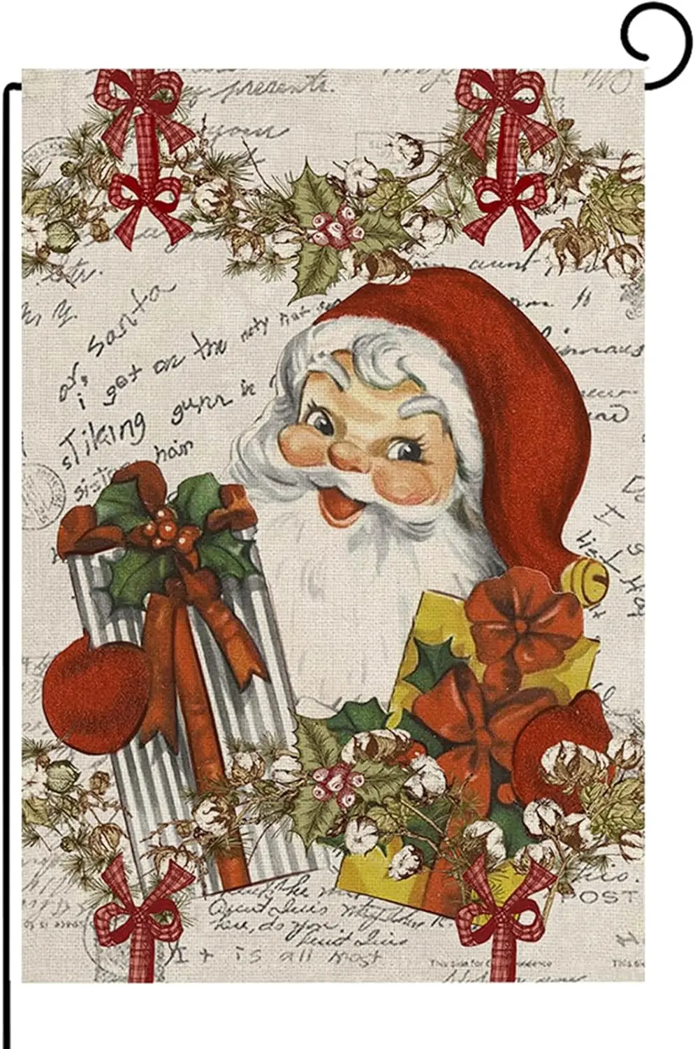 Christmas Santa Claus Garden Flag 12x18 Inch Double Sided Burlap Vintage Poinsettia Winter Yard Flag for Outside Patio Holid yyi