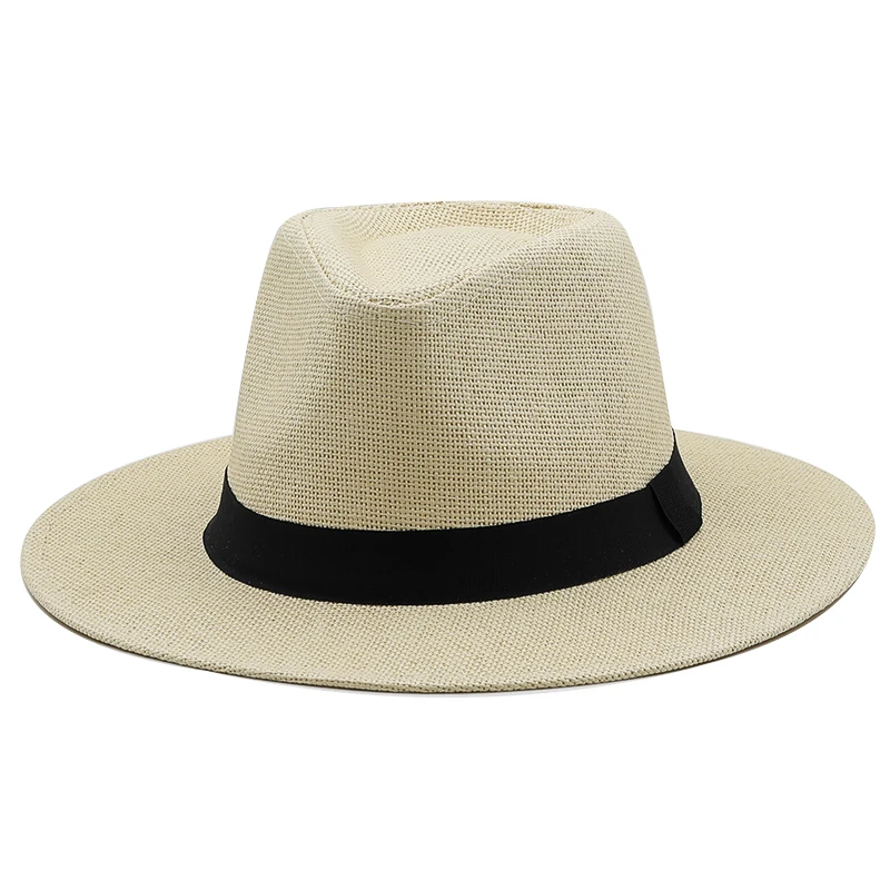 Fashion Summer Women Men Straw Sun Hat With Wide Brim Panama Hat For Beach Fedora Jazz Hat Size 56-58CM