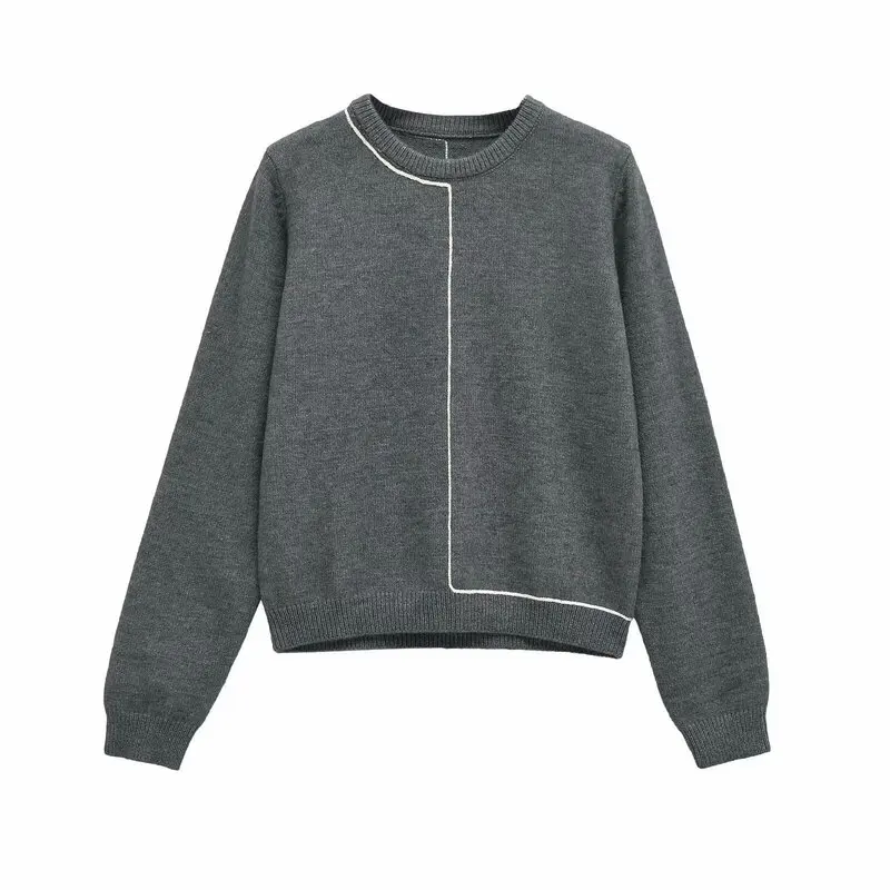 

2024 Autumn New Knitted Long Sve round Ne Sweater Color Blo Women's Faion Versatile Commute Sle Regular Length