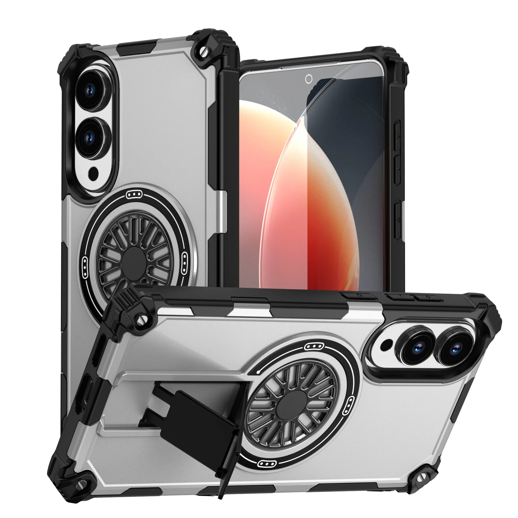 

For Samsung S25 Edge/S25 Ultra S24 S23 S22 Phone Case Magnetic Stand Fun Turntable Anti-Slip For Galaxy A55/A56/A36 Shock Cover
