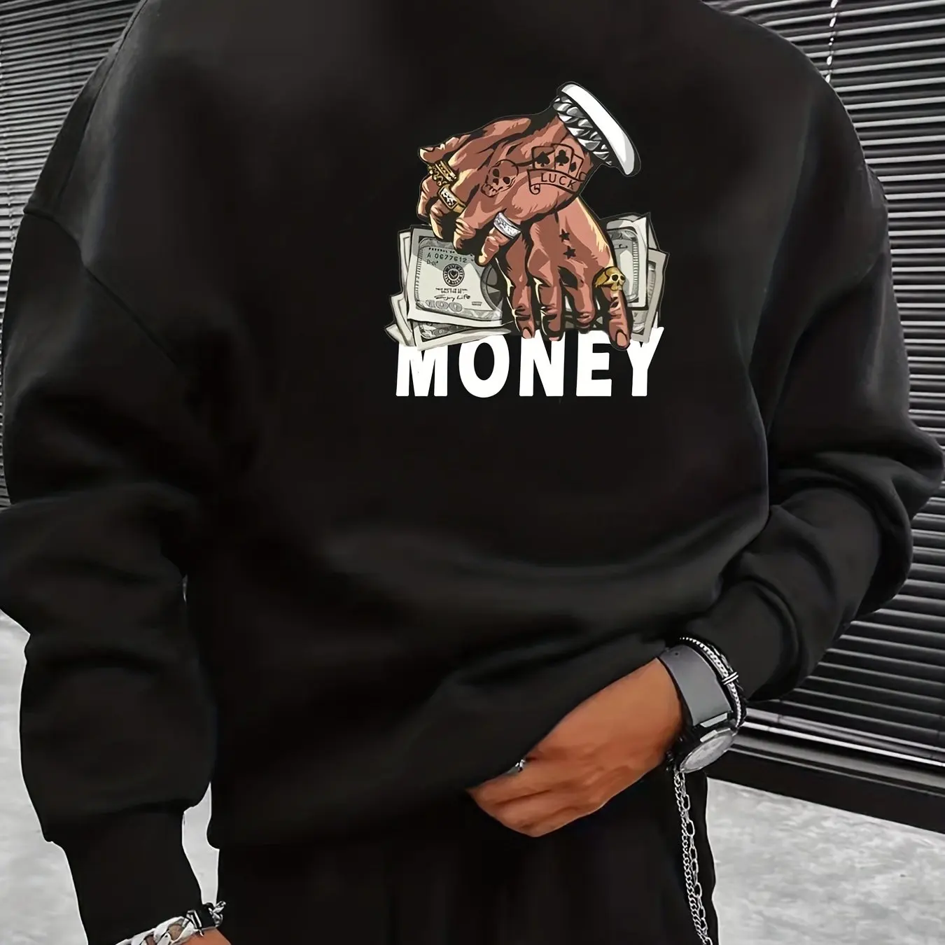 Men Hoodie Sport Men Pullover Sweatshirt Hands&Money 3D Printed Long Sleeve Oversize O-Neck Pullover Sweatshirt Men Clothing