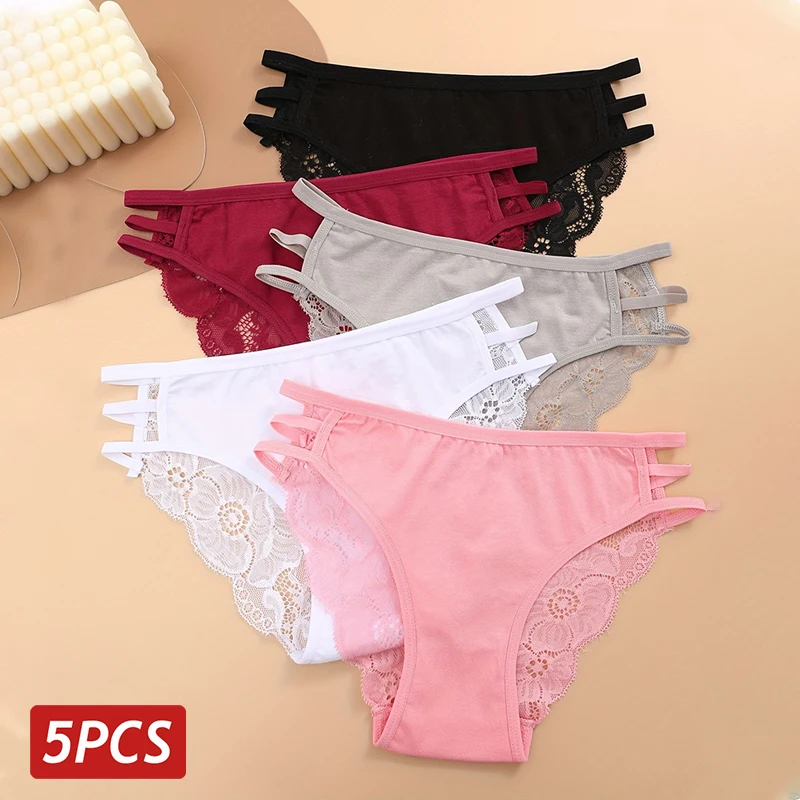 5Pcs/Set Women Floral Lace Panties Sexy Low Rise Briefs Soft Underpants for Feamale Hollow Out Elastic Breathable Lingerie S-XL