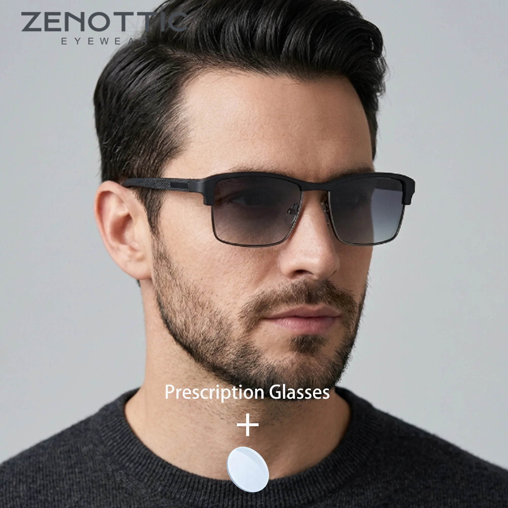 ZENOTTIC L Size TR90 Rectangle Prescription Sunglasses for Men Polarized UV400 Progressive Sports Optical Lenses Glasses