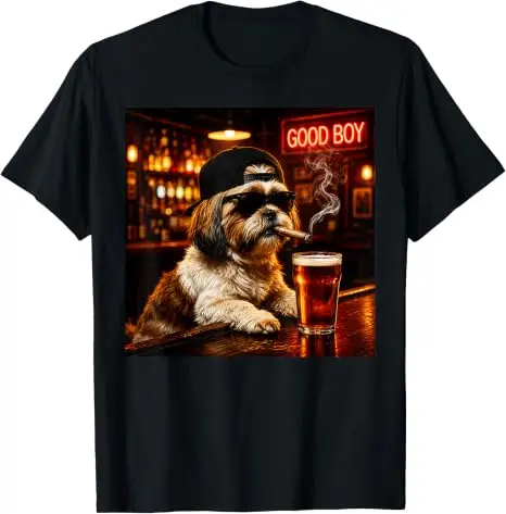 Lustiges Shih Tzu beim Biertrinken Grafik-T-Shirt „Guter Junge Hund“ Meme Y2k Hundebesitzer Nachtclub Bar Leben Grafik-Bekleidung Trinkfeste Männerkleidung – Detail 12
