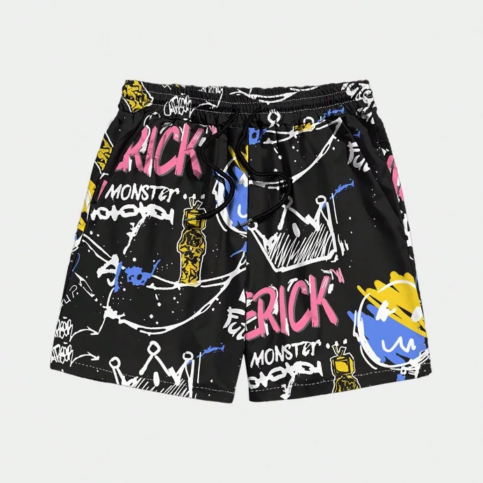 Letter Graffiti Graphic Shorts Men Women Y2k Harajuku Quick Dry Gym Shorts Fitness Fashion Oversize Short Pants Trunks Summer