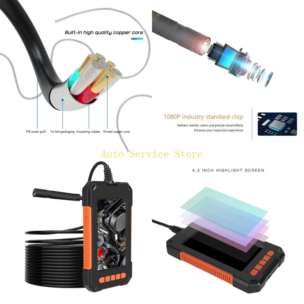 

462A Car Repair Endoscope 4.3'' Screen Borescope Inspection Camera Waterproof 8LED