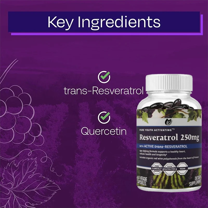 

Добавка Resveratrol 250 мг, способствующая сотовом здоровье, 60 вегетарианских капсул