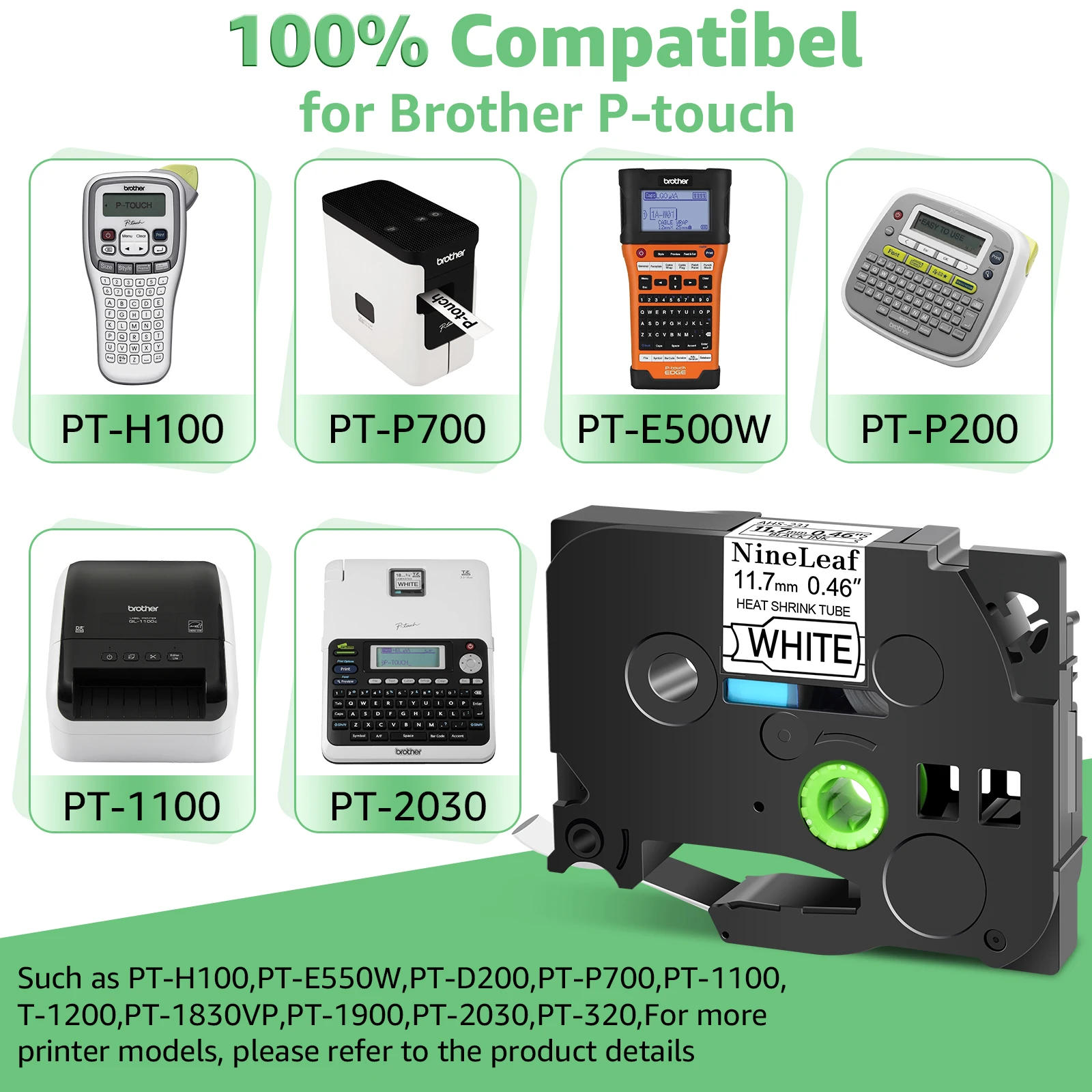 

3-20PCS Heat Shrink Tubes Compatible for Brother HS HSE 231 HS 631 241 211 Industrial Labels For P-touch PT-1000 PT-E500 Printer