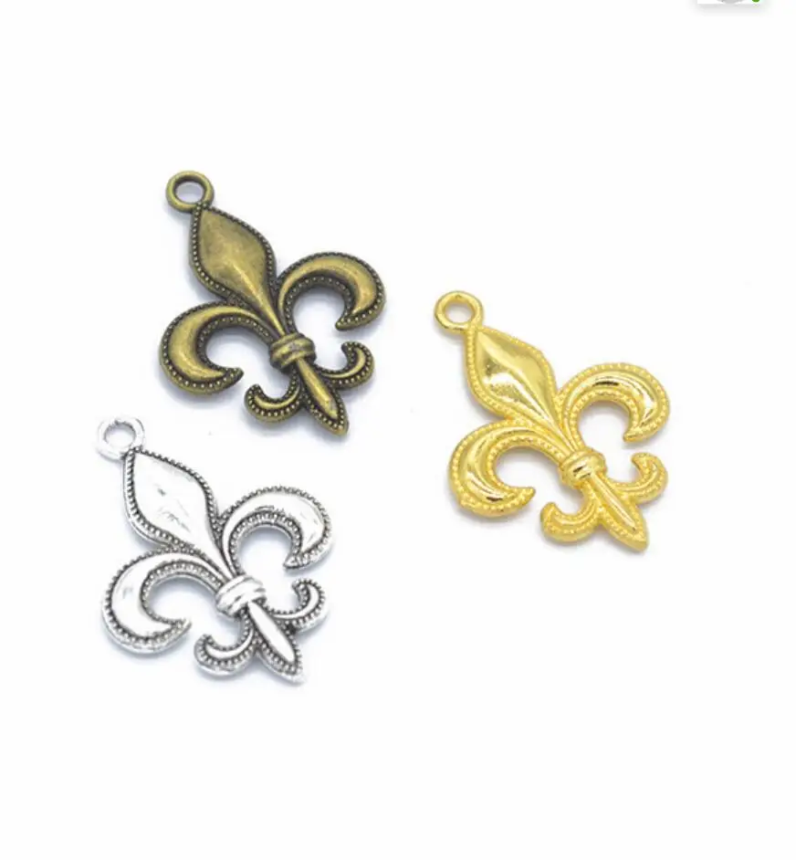 50Piece 29*20mm Antique Silver Plated Fleur De Lis Charm DIY Lis Lily Flower Pendant for Handmade Making Vintage Jewelry F0216