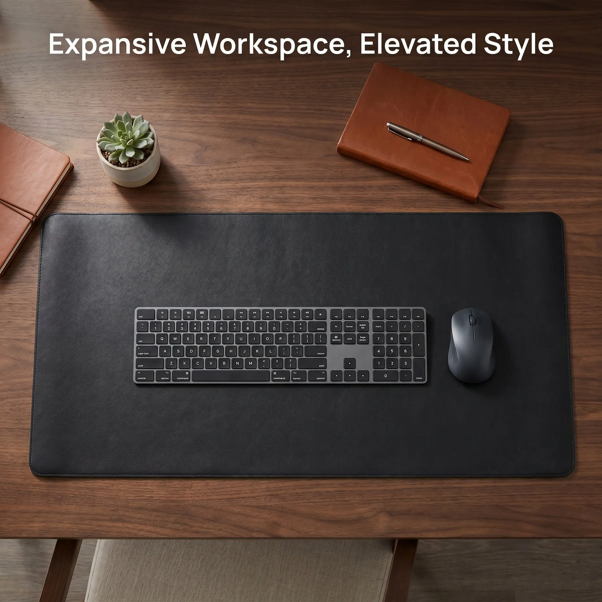 Large Mouse Pad for Desk Black 31.5x15.75 Inch Non Slip PU Waterproof Desktop Protector Office Workstation Mat Writing