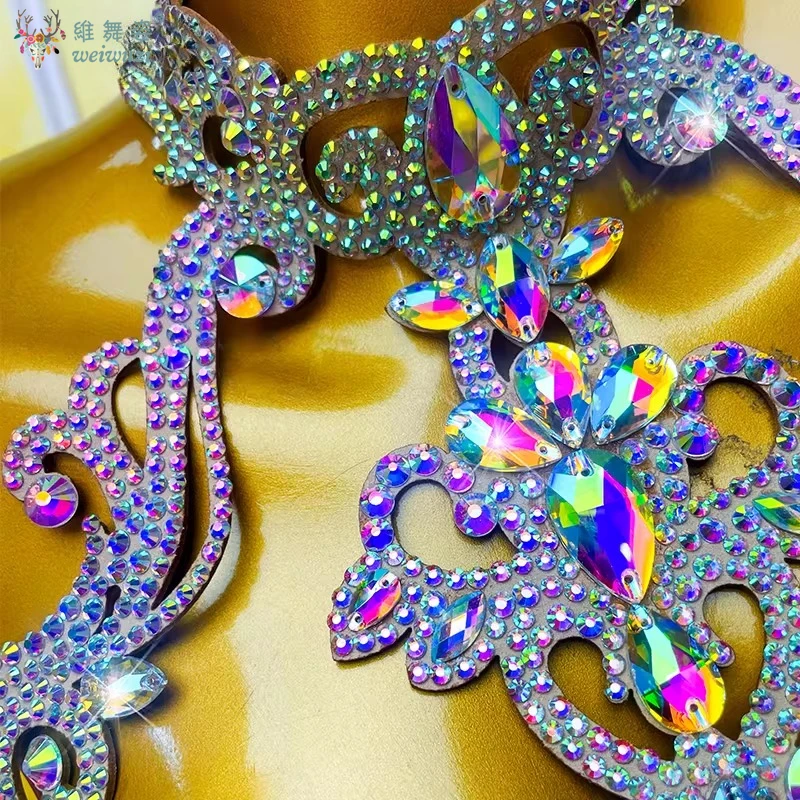 Belly Dance Special Neck Hanging Colorful Necklace with Back Oriental Dance Performance Dress Chest Chain Latin Accessories