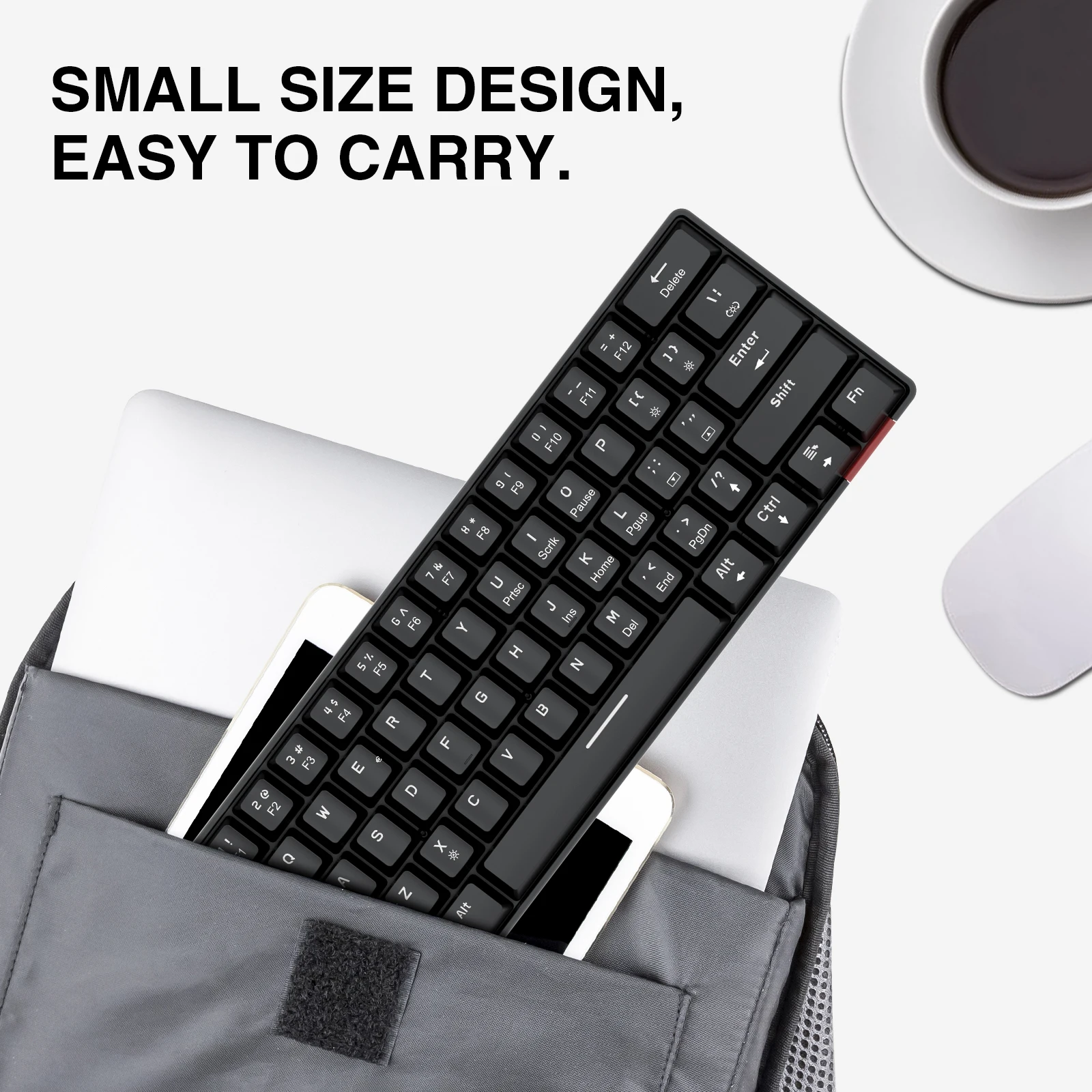 Havit Mini Mechanical Keyboard Gaming Wired Type-C USB 63 Keys  Led Backlit Keyboard Red Switch ES Version for PC Laptop Gamer