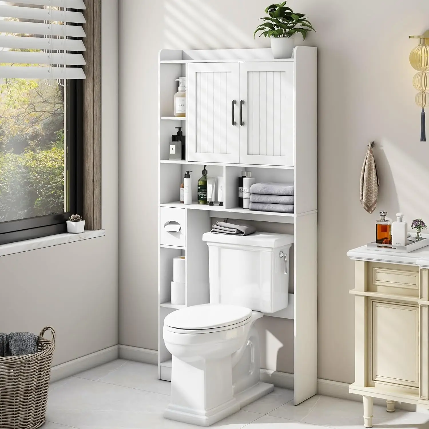 Over The Toilet Storage Cabinet Farmhouse Storage Cabinet Over Toilet with Barn Door Home Space-Saving Toilet Rack