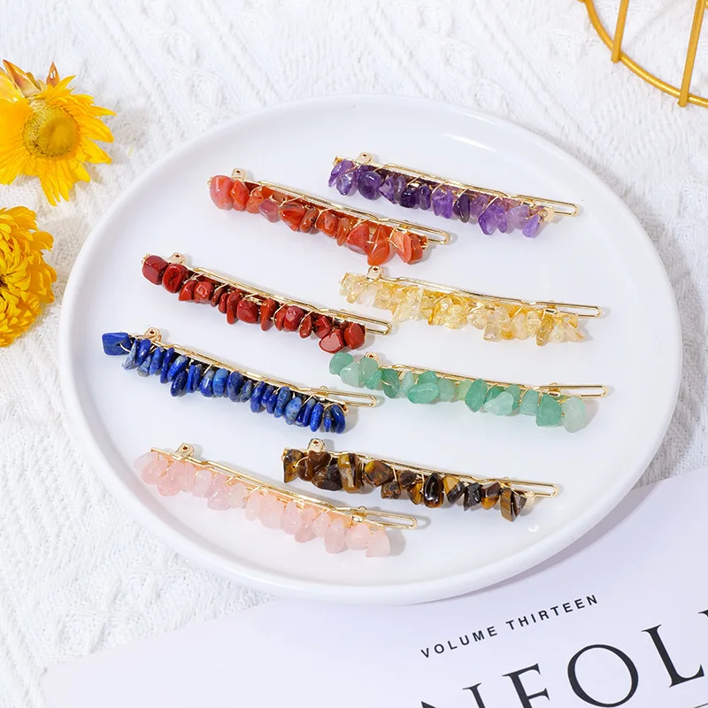 Natural Chips Quartz Hair Clips for Women Irregular Rock Gravels Stone Crystal Hair Clips Hair Pins Barrette Hair Accessories